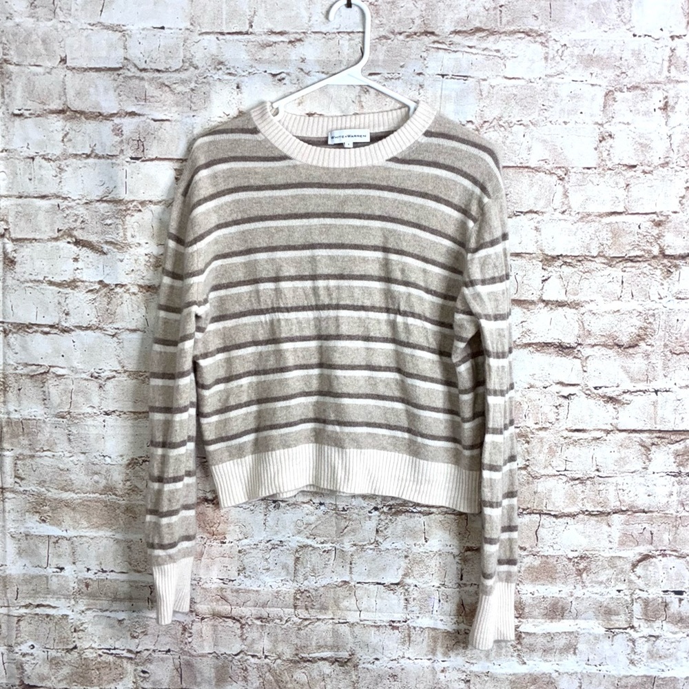 White + Warren Cashmere Striped Crewneck Sweater Size Large